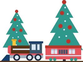 The train is going in front of the Christmas tree. vector