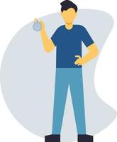 A boy is standing with a stopwatch in his hand. vector