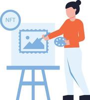 Girl painting NFT stamp. vector