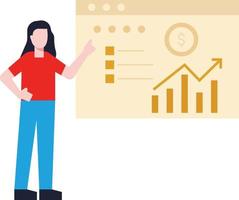 Girl pointing at web page graph. vector