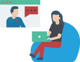 A patient is talking to a doctor online. vector