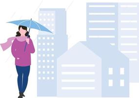 The girl is walking in the rain with an umbrella. vector