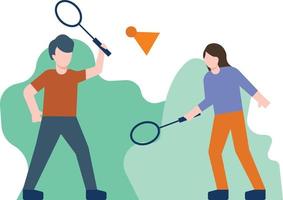 A boy and a girl are playing badminton. vector