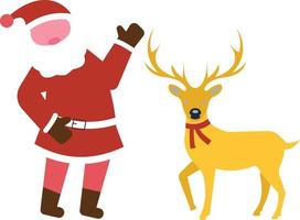 Santa standing with reindeer. vector