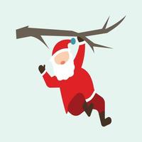 Santa is hanging from a tree branch. vector