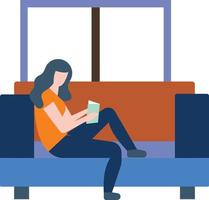 The girl is reading on the couch. vector