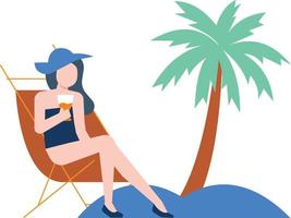 The girl is relaxing on the beach. vector