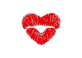 Red lips print in heart shape vector