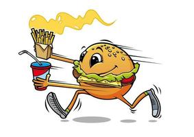 personaje de hamburguesa corriendo vector