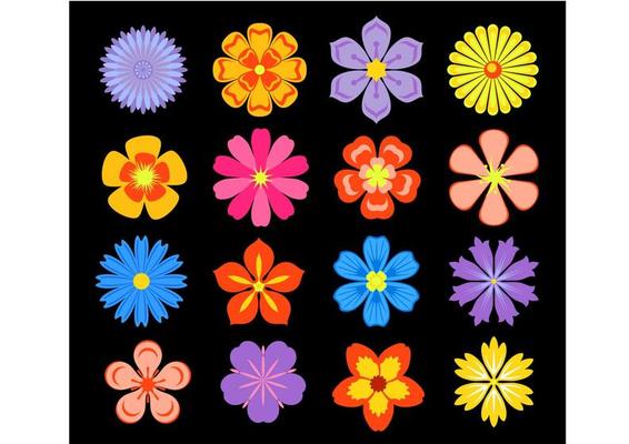 Set of floral elements and blossoms