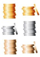 Bronze, silver and gold stacks of coins vector