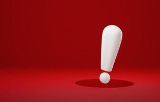 White exclamation mark symbol over large hole on red background. 3D rendering, 3D illustration photo