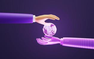 Experience the connection of network technology in the metaverse world on purple background. 3D rendering, 3D illustration photo