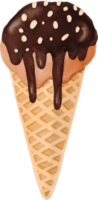 chocolate ice cream cone watercolor painted png