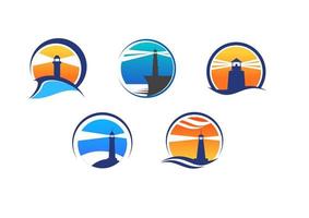 Colorful lighthouse symbols set vector