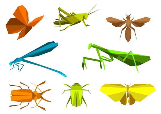 Insects in origami paper elements