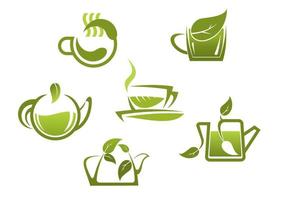 Green tea symbols and icons vector