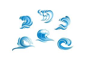 Set of blue surf ocean waves vector