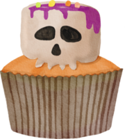 Watercolor cute halloween cupcake png