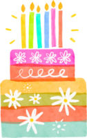 Watercolor colorful bithday cake png