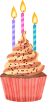 Watercolor colorful birthday cupcake png