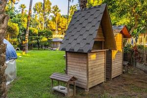 wooden cat house in the garden photo