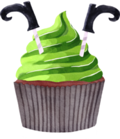 Watercolor cute halloween cupcake png