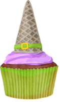 Watercolor cute halloween cupcake png