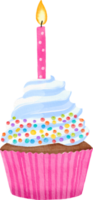 Watercolor colorful birthday cupcake png