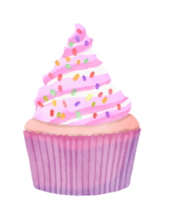 Pink cupcake watercolor painted png