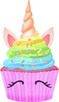 Watercolor fancy unicorn cupcake png