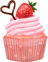 cupcake rosa pintado em aquarela png