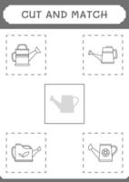 Cut and match parts of Watering can, game for children. Vector illustration, printable worksheet