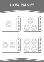 cuantos de cupcake, juego para niños. ilustración vectorial, hoja de cálculo imprimible vector