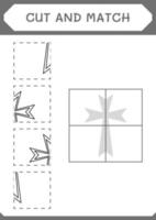 Cut and match parts of Christian cross, game for children. Vector illustration, printable worksheet