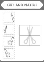 Cut and match parts of Scissor, game for children. Vector illustration, printable worksheet