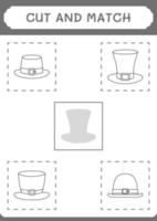 Cut and match parts of St. Patrick's Day hat, game for children. Vector illustration, printable worksheet