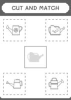 Cut and match parts of Watering can, game for children. Vector illustration, printable worksheet