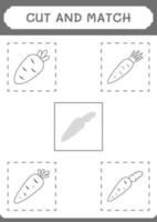 Cut and match parts of Carrot, game for children. Vector illustration, printable worksheet