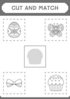 Cut and match parts of Cupcake, game for children. Vector illustration, printable worksheet