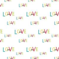 Seamless repeating pattern love. On a white background with multi-colored letters. T-shirt graphics, design, wallpaper, background, gift wrapping, stationery, postcards. photo