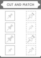 Cut and match parts of Push pin, game for children. Vector illustration, printable worksheet