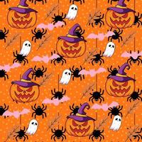 Ghost Spiderweb Black skull Pumpkin Bat Spider candies Horror Happy Halloween Pattern Background photo