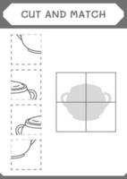 Cut and match parts of Cauldron, game for children. Vector illustration, printable worksheet