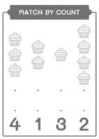 partido por conteo de cupcake, juego para niños. ilustración vectorial, hoja de cálculo imprimible vector