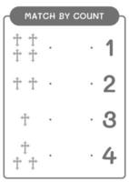 Match by count of Christian cross, game for children. Vector illustration, printable worksheet