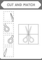 Cut and match parts of Scissor, game for children. Vector illustration, printable worksheet