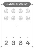 Match by count of Easter egg, game for children. Vector illustration, printable worksheet