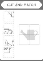 Cut and match parts of Watering can, game for children. Vector illustration, printable worksheet