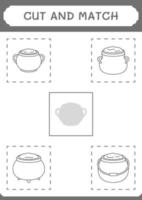 Cut and match parts of Cauldron, game for children. Vector illustration, printable worksheet